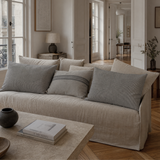 Linen cushion - Natural/black spripe (70x50cm)